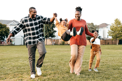 A family walking outside